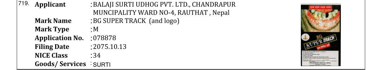 Original bulletin entry for BG SUPER TRACK (and logo)