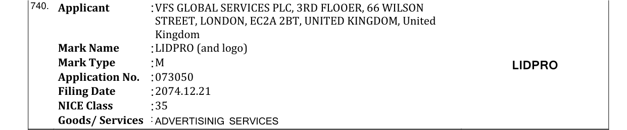 Original bulletin entry for LIDPRO (and logo)