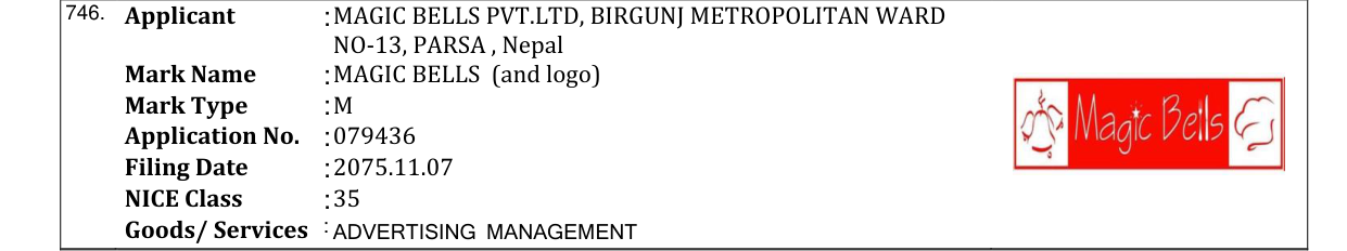 Original bulletin entry for MAGIC BELLS (and logo)