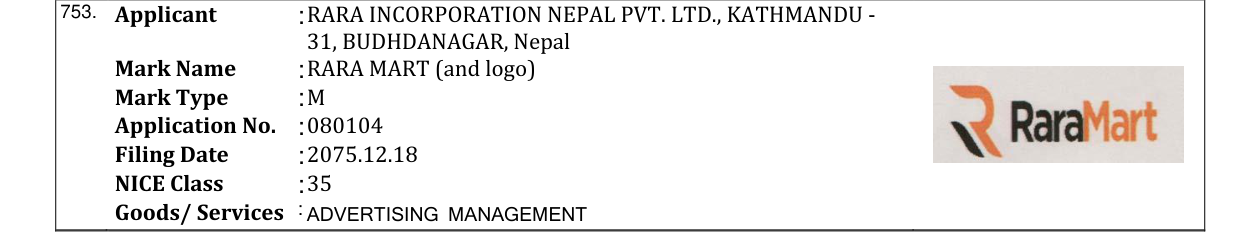 Original bulletin entry for RARA MART (and logo)