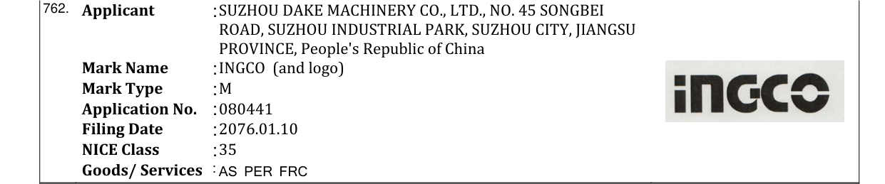 Original bulletin entry for INGCO (and logo)