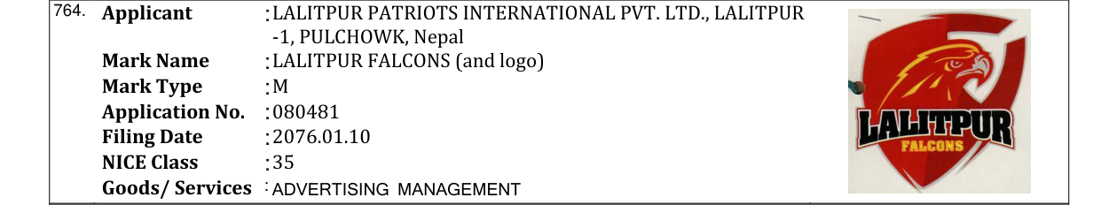 Original bulletin entry for LALITPUR FALCONS (and logo)