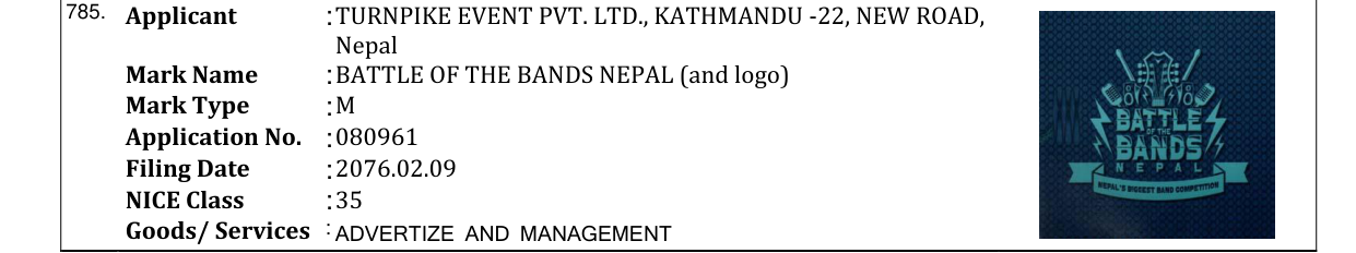 Original bulletin entry for BATTLE OF THE BANDS NEPAL (and logo)