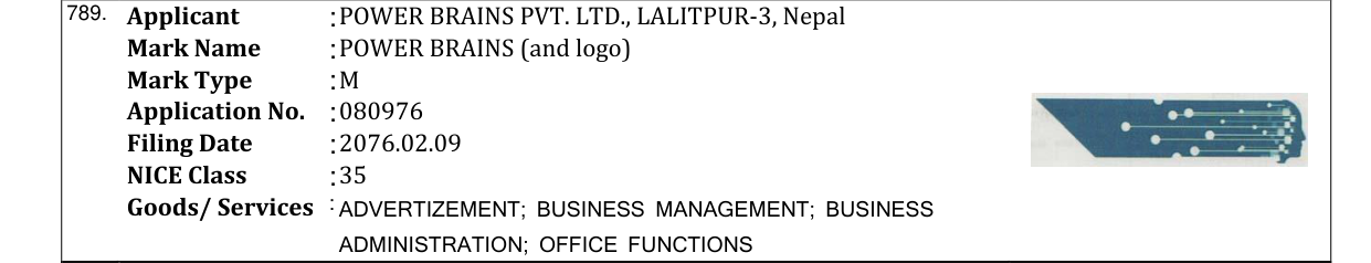 Original bulletin entry for POWER BRAINS (and logo)