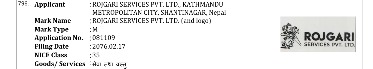 Original bulletin entry for ROJGARI SERVICES PVT. LTD. (and logo)