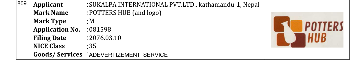 Original bulletin entry for POTTERS HUB (and logo)