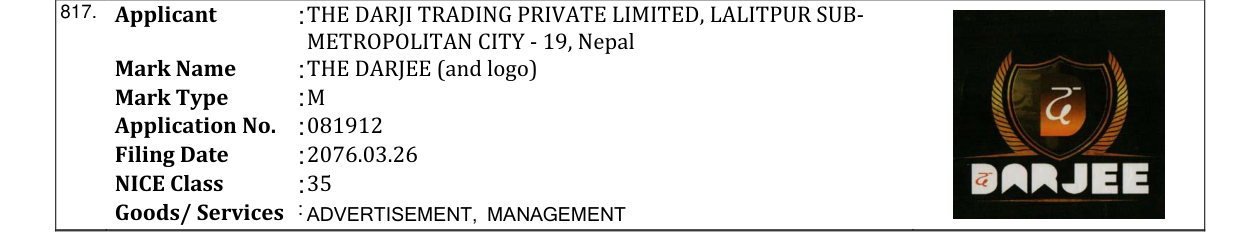 Original bulletin entry for THE DARJEE (and logo)