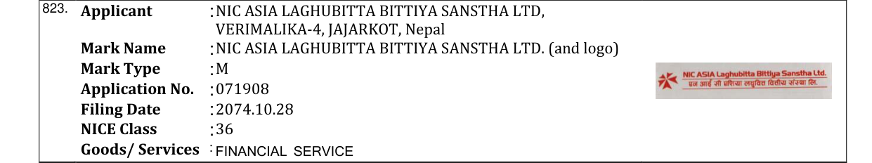 Original bulletin entry for NIC ASIA LAGHUBITTA BITTIYA SANSTHA LTD. (and logo)