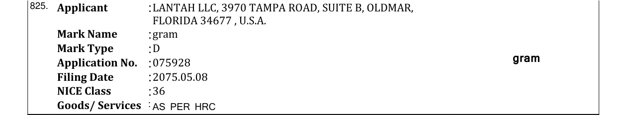 Original bulletin entry for gram