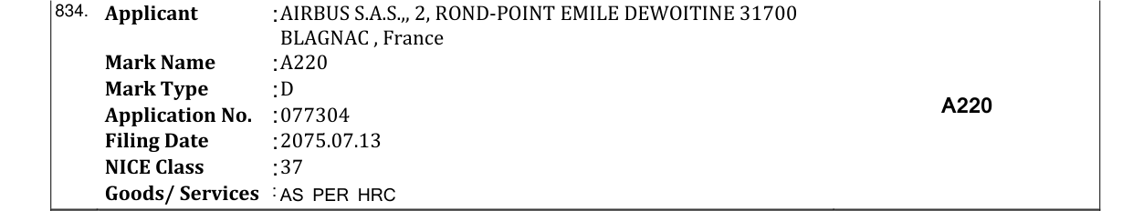 Original bulletin entry for A220
