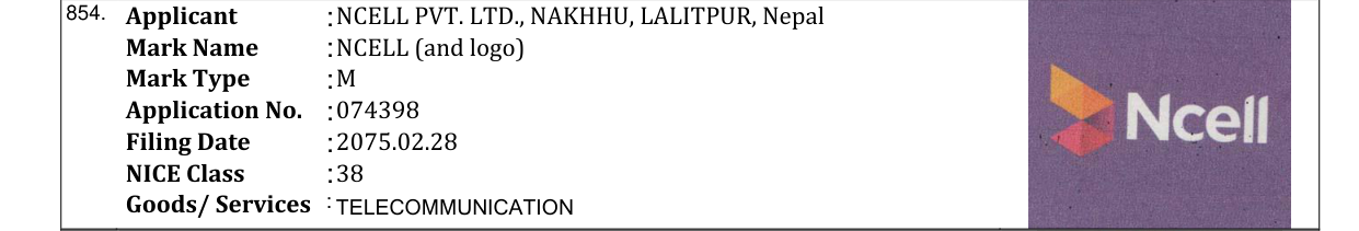 Original bulletin entry for NCELL (and logo)