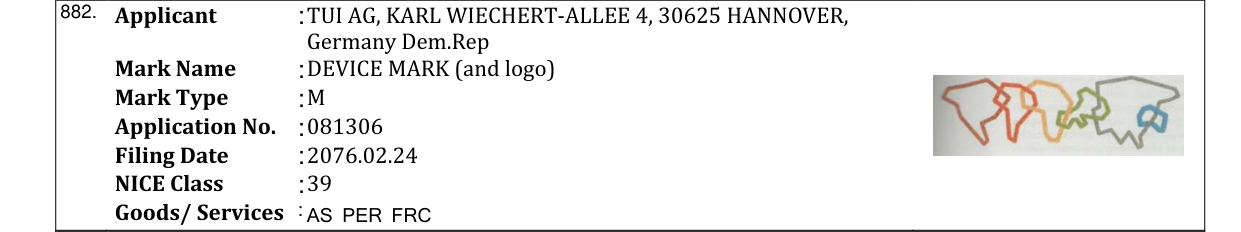 Original bulletin entry for DEVICE MARK (and logo)