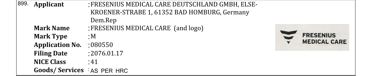 Original bulletin entry for FRESENIUS MEDICAL CARE (and logo)