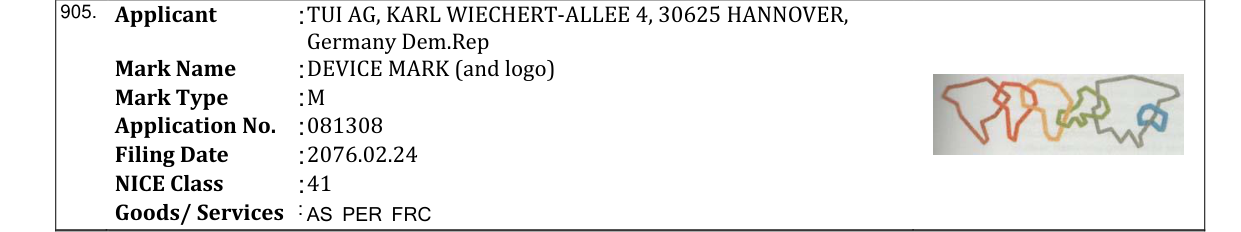 Original bulletin entry for DEVICE MARK (and logo)