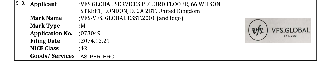 Original bulletin entry for VFS-VFS. GLOBAL ESST.2001 (and logo)