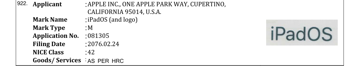 Original bulletin entry for iPadOS (and logo)