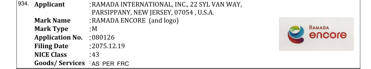 Original bulletin entry for RAMADA ENCORE (and logo)