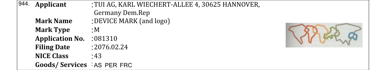 Original bulletin entry for DEVICE MARK (and logo)