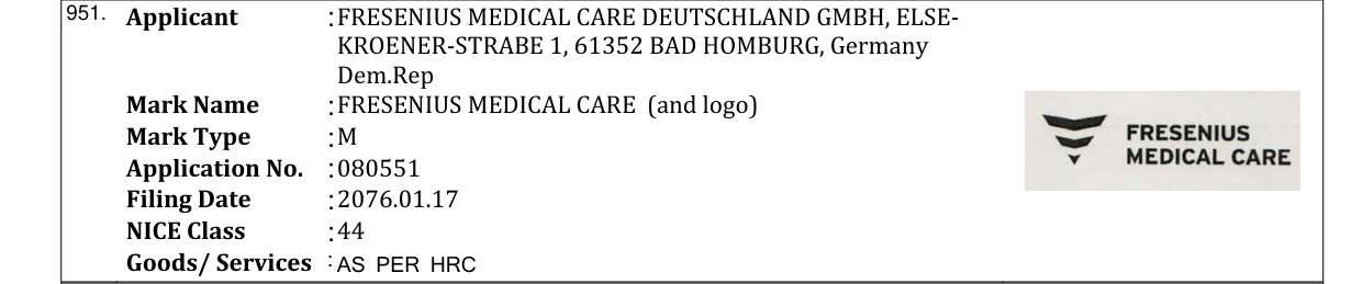 Original bulletin entry for FRESENIUS MEDICAL CARE (and logo)