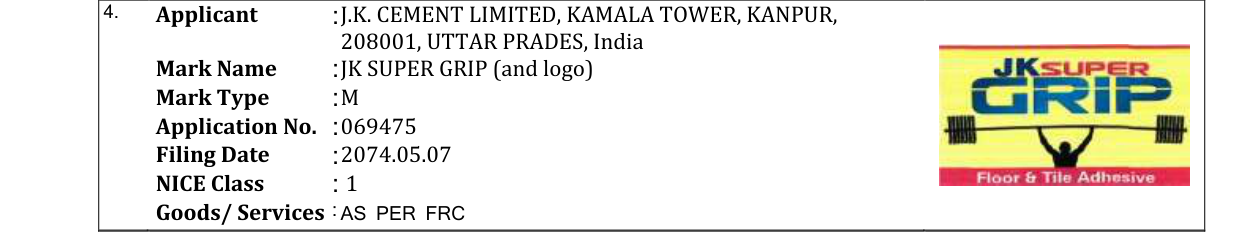 Original bulletin entry for JK SUPER GRIP (and logo)