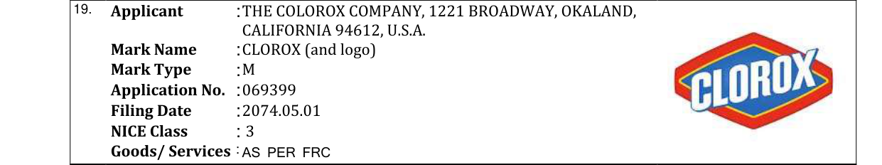 Original bulletin entry for CLOROX (and logo)