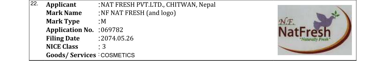 Original bulletin entry for NF NAT FRESH (and logo)