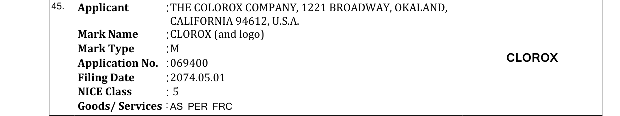 Original bulletin entry for CLOROX (and logo)