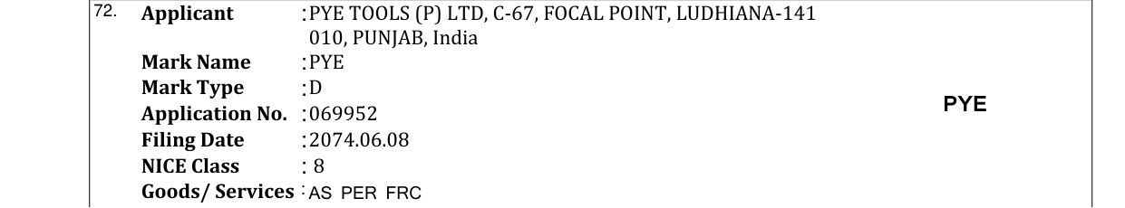 Original bulletin entry for PYE