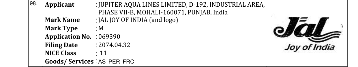 Original bulletin entry for JAL JOY OF INDIA (and logo)