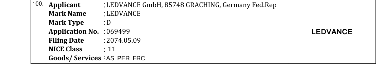 Original bulletin entry for LEDVANCE