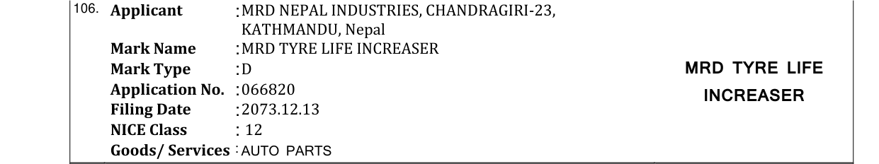 Original bulletin entry for MRD TYRE LIFE INCREASER