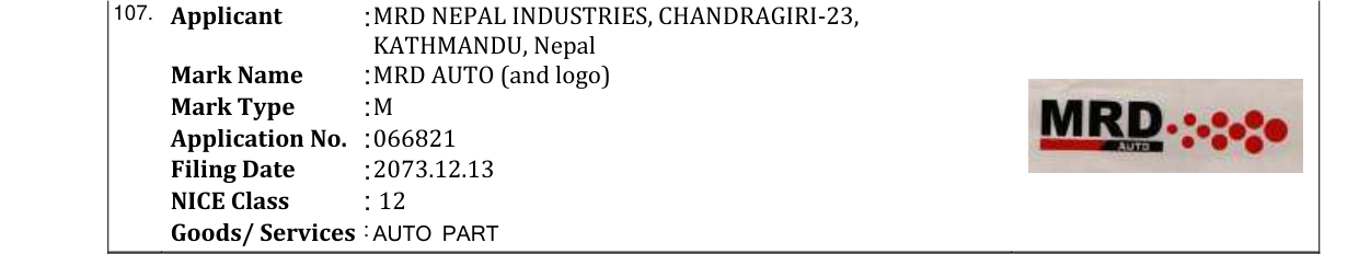 Original bulletin entry for MRD AUTO (and logo)