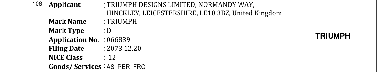 Original bulletin entry for TRIUMPH