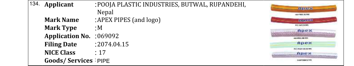 Original bulletin entry for APEX PIPES (and logo)