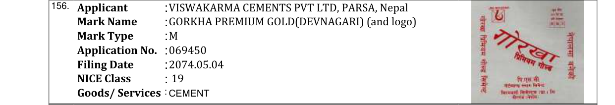 Original bulletin entry for GORKHA PREMIUM GOLD(DEVNAGARI) (and logo)