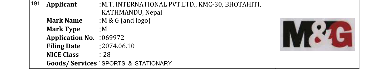 Original bulletin entry for M & G (and logo)