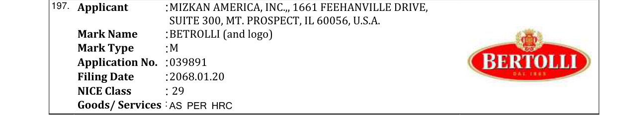 Original bulletin entry for BETROLLI (and logo)