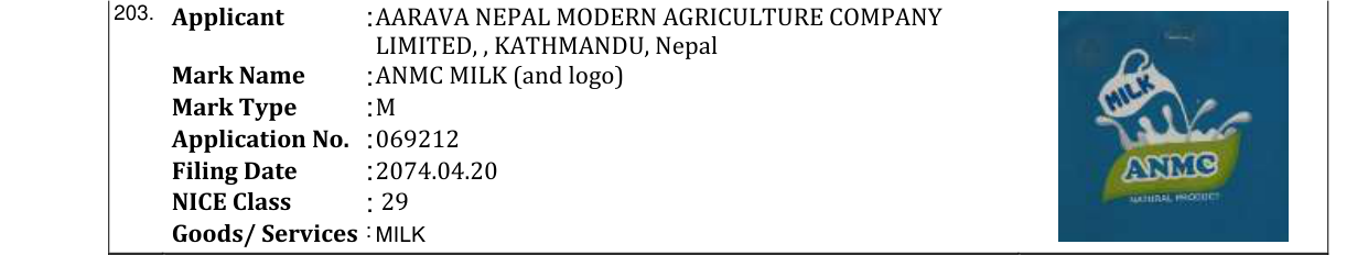 Original bulletin entry for ANMC MILK (and logo)