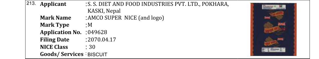 Original bulletin entry for AMCO SUPER NICE (and logo)