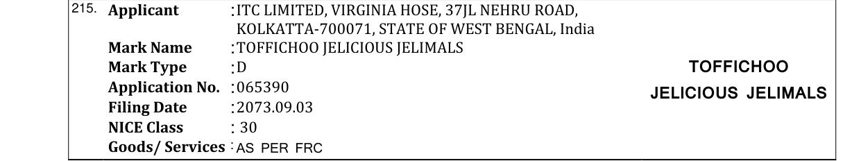Original bulletin entry for TOFFICHOO JELICIOUS JELIMALS