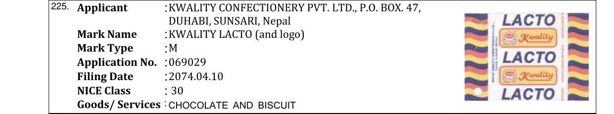 Original bulletin entry for KWALITY LACTO (and logo)