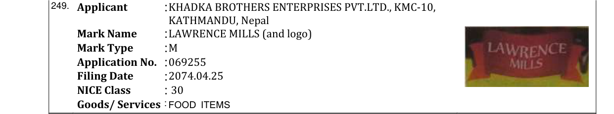 Original bulletin entry for LAWRENCE MILLS (and logo)