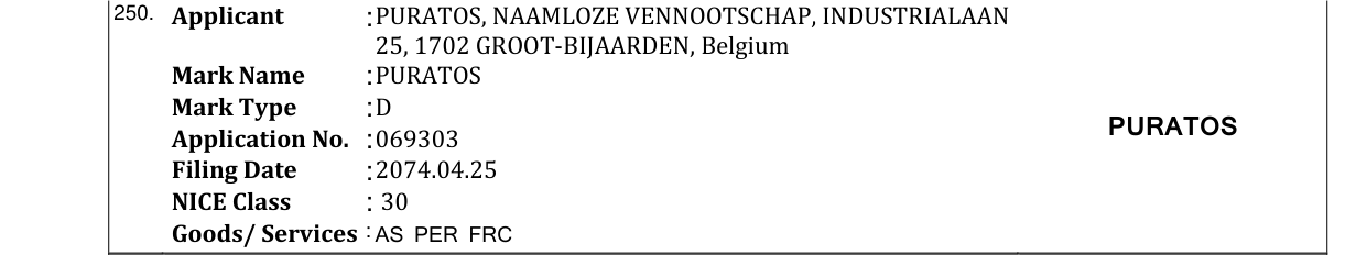 Original bulletin entry for PURATOS