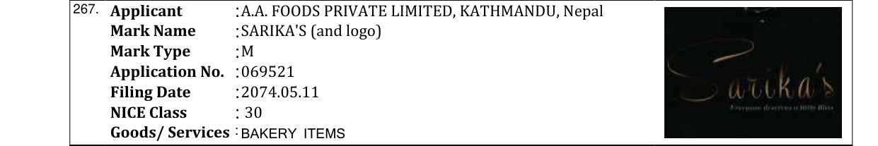 Original bulletin entry for SARIKA'S (and logo)