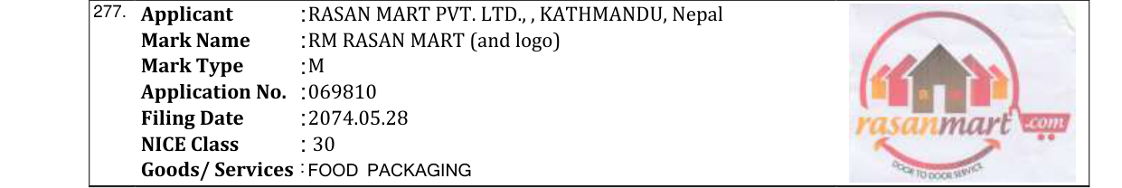 Original bulletin entry for RM RASAN MART (and logo)