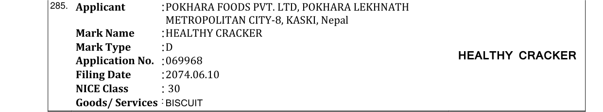 Original bulletin entry for HEALTHY CRACKER