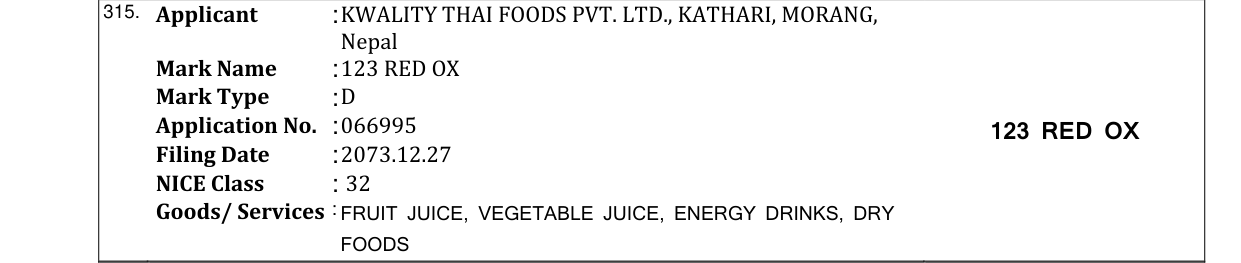 Original bulletin entry for 123 RED OX