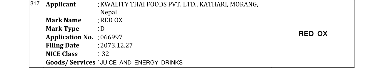 Original bulletin entry for RED OX