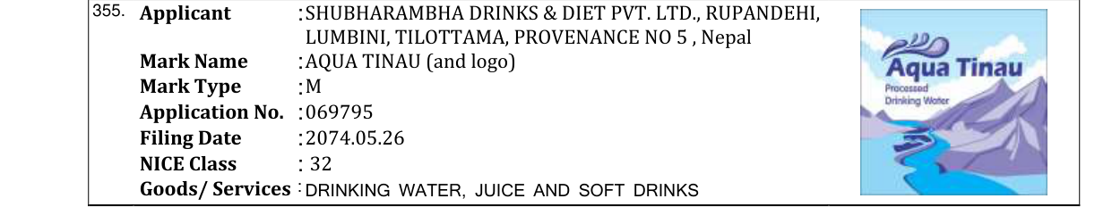 Original bulletin entry for AQUA TINAU (and logo)