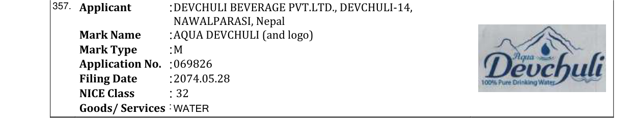 Original bulletin entry for AQUA DEVCHULI (and logo)